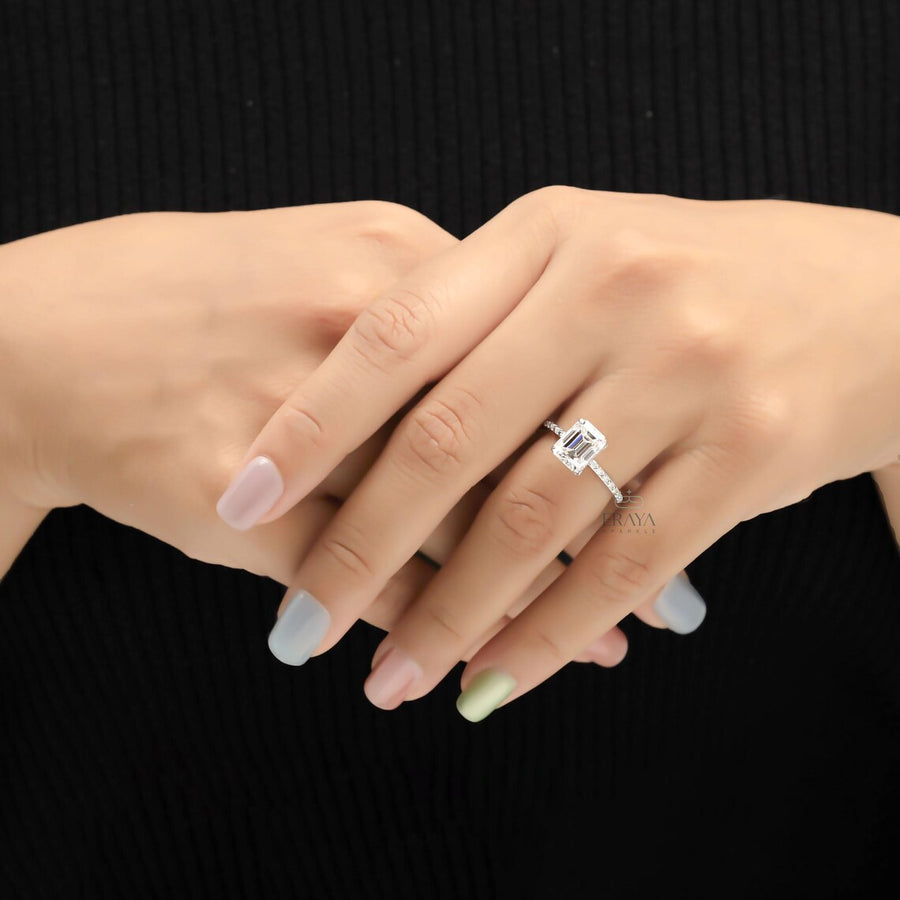 Emerald Diamond Ring Hidden Halo Pavé