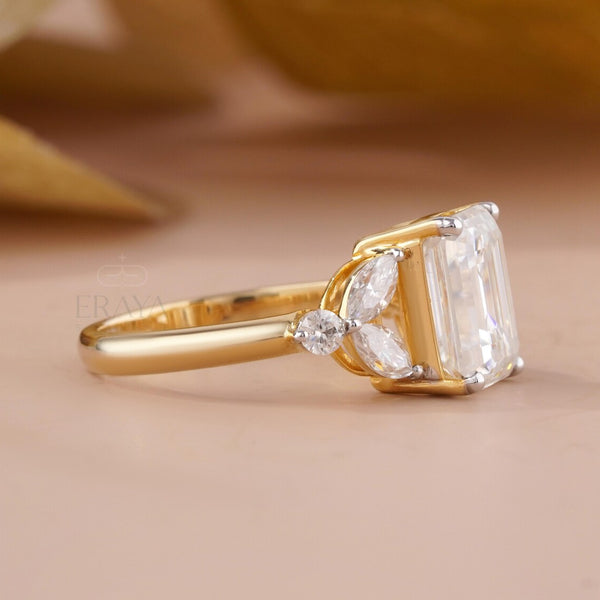 Emerald Cut Ring Diamond with Side Stones