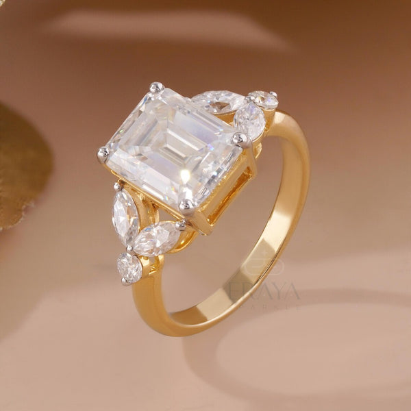 Emerald Cut Ring Diamond with Side Stones