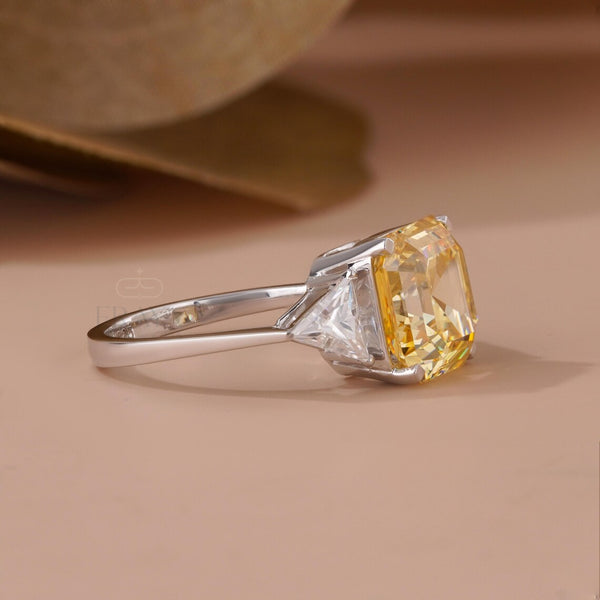 Emerald Diamond Ring with Yellow Asscher