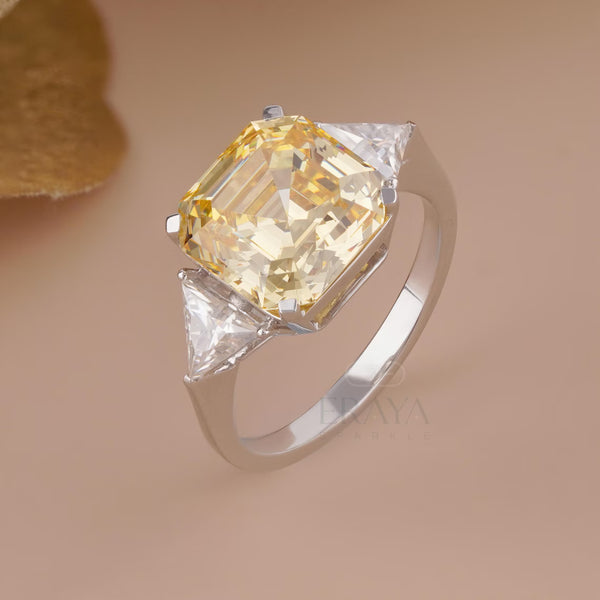 Emerald Diamond Ring with Yellow Asscher