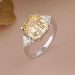 Emerald Diamond Ring with Yellow Asscher