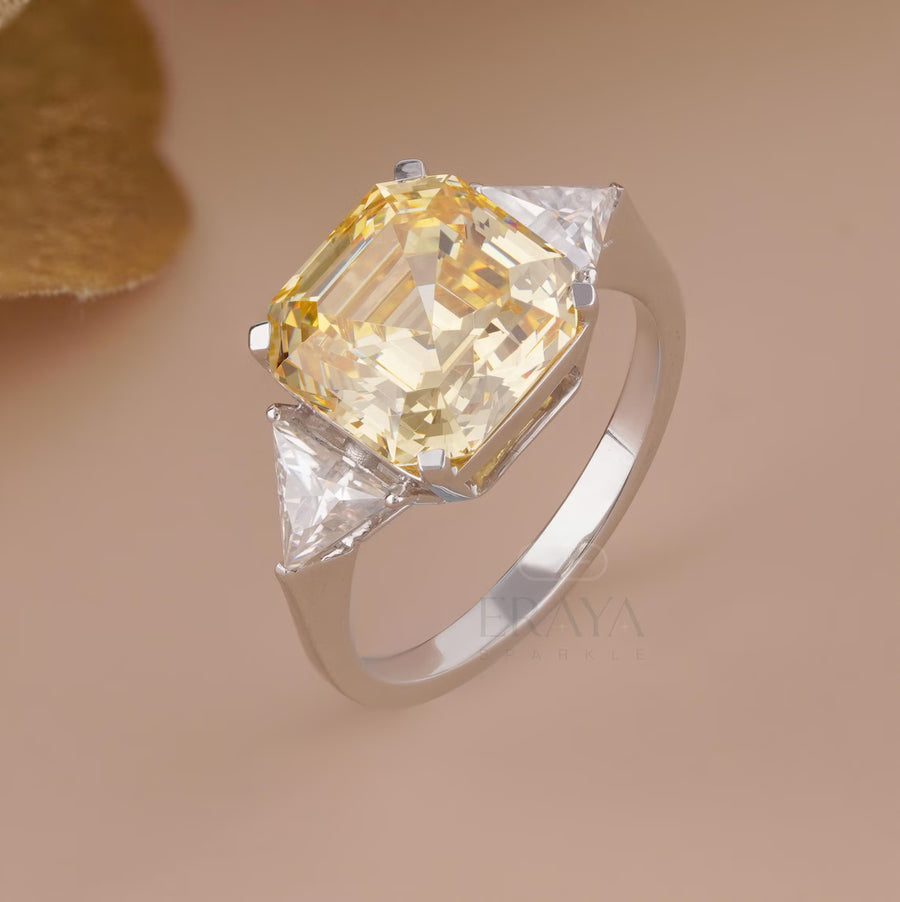 Emerald Diamond Ring with Yellow Asscher