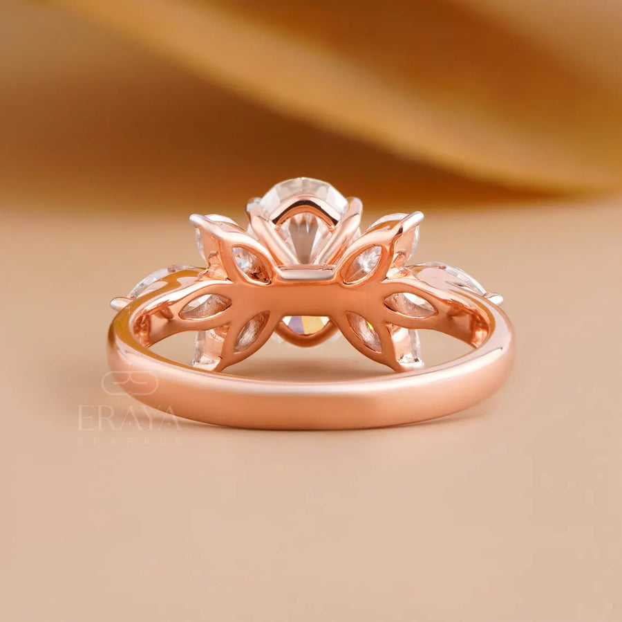 Floral Diamond Engagement Ring with Marquise Accents