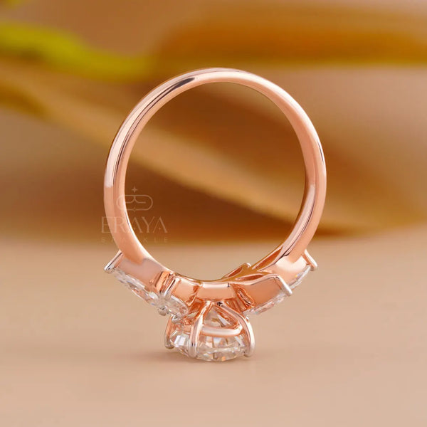 Floral Diamond Engagement Ring with Marquise Accents