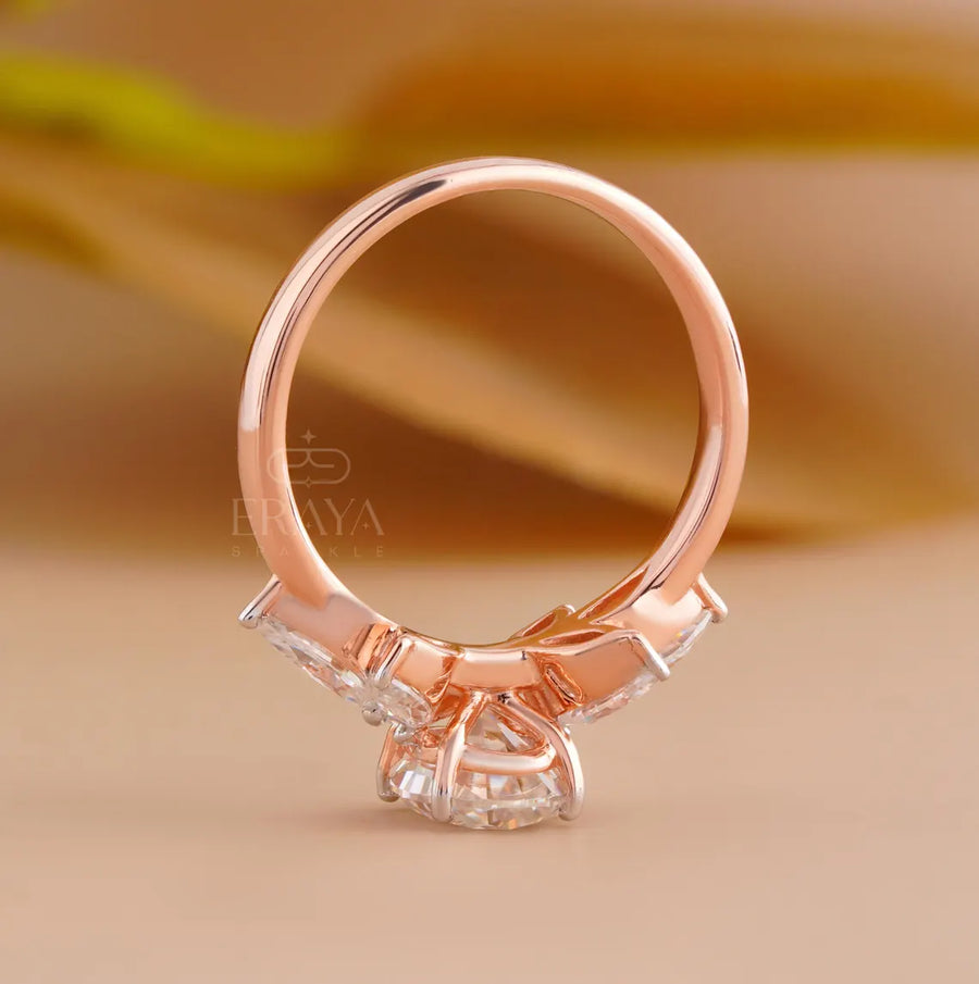 Floral Diamond Engagement Ring with Marquise Accents