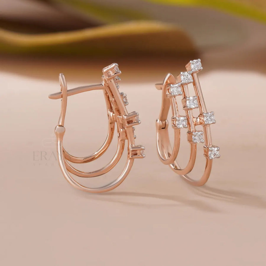 Diamond Huggie Earrings | Multi Row Design