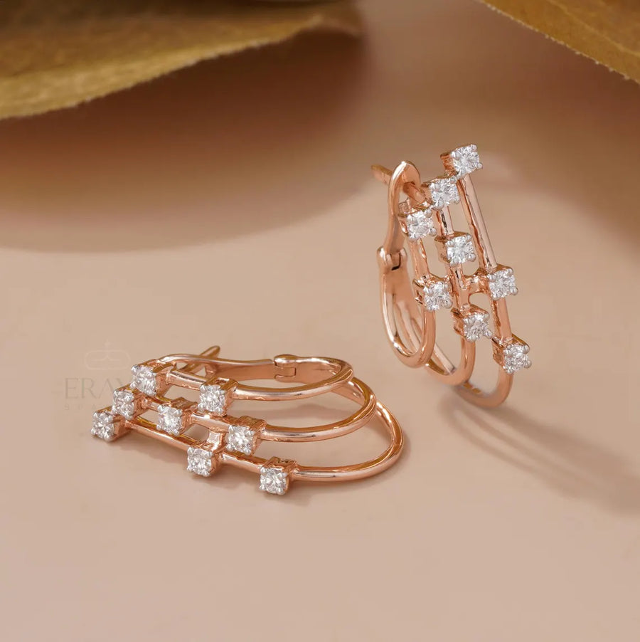Diamond Huggie Earrings | Multi Row Design