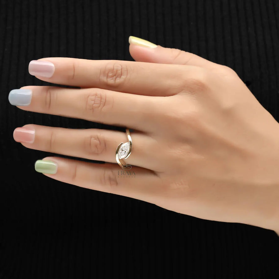 Bypass Gold Marquise Diamond Ring Modern