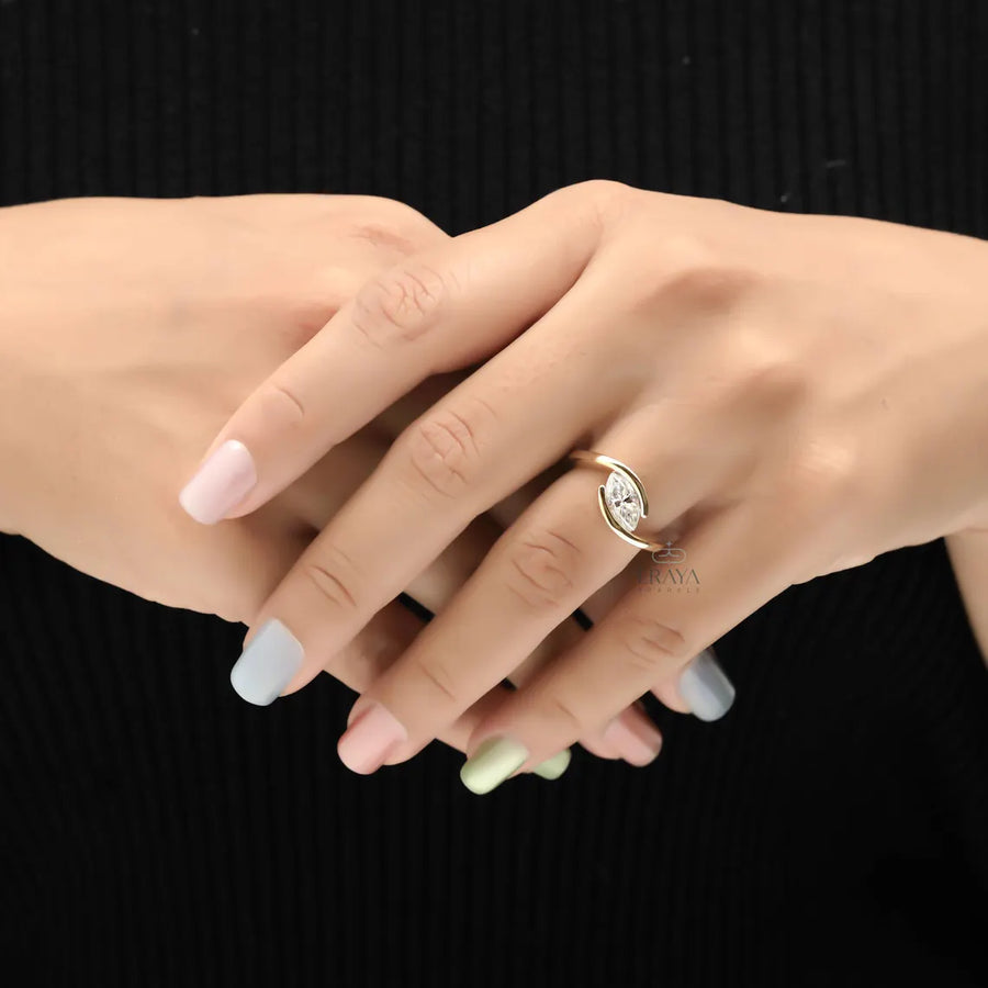 Bypass Gold Marquise Diamond Ring Modern
