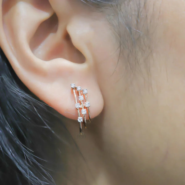 Diamond Huggie Earrings | Multi Row Design