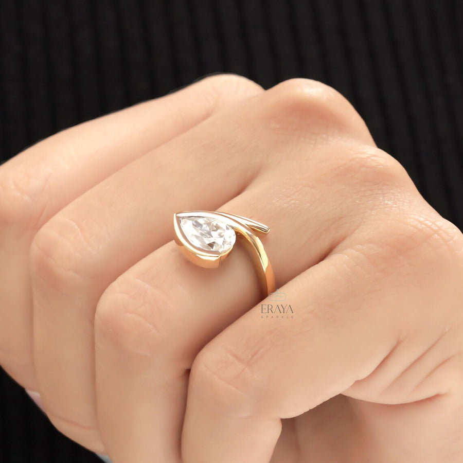 Pear Shaped Ring in 14K Gold Bypass Design