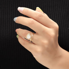 Pear Shaped Ring in 14K Gold Bypass Design
