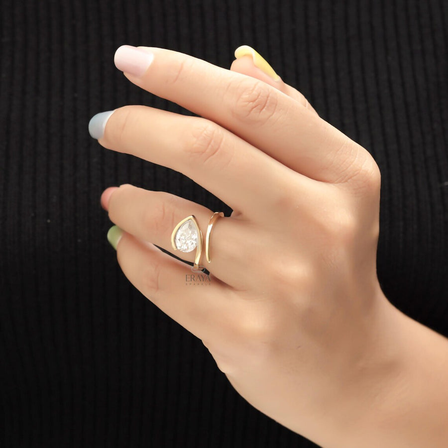 Pear Shaped Ring in 14K Gold Bypass Design