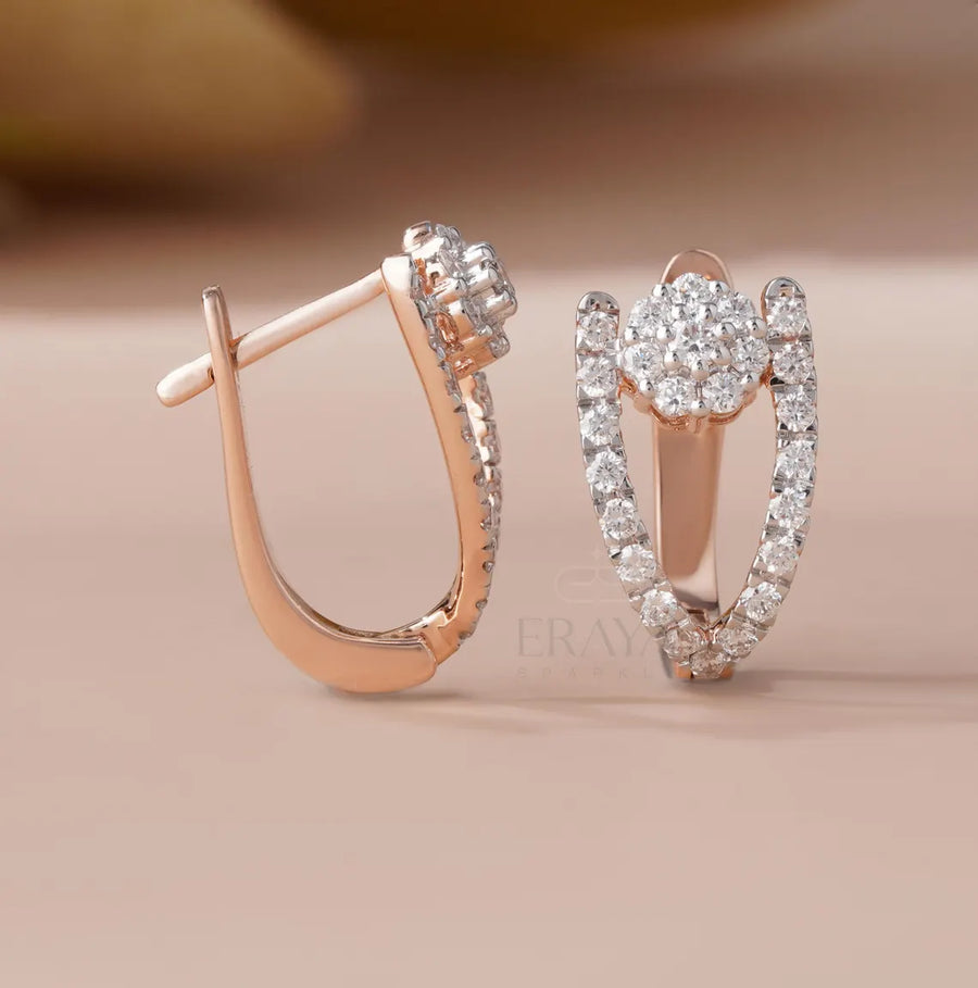 Diamond Flower Earrings | Lab Grown Gold Hoops