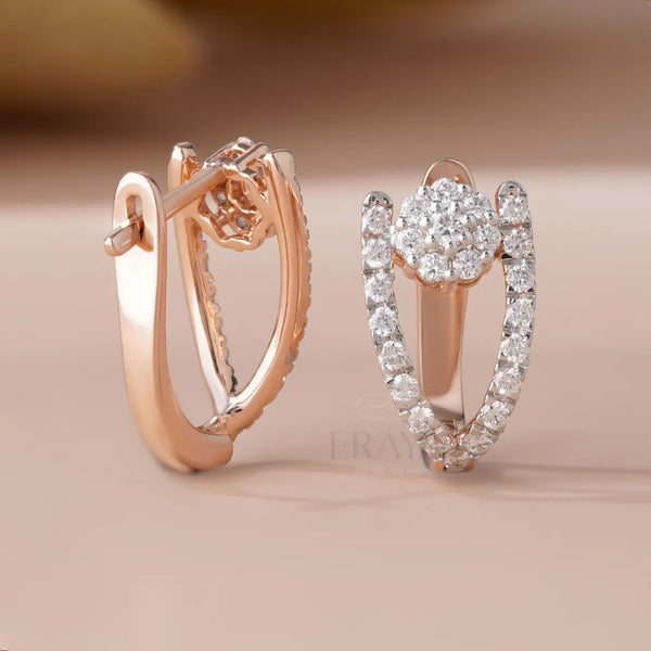 Diamond Flower Earrings | Lab Grown Gold Hoops
