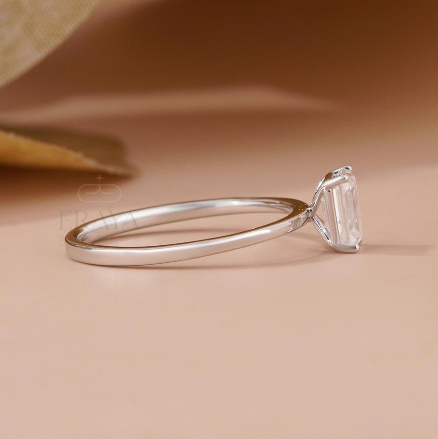 Emerald Diamond Ring in Classic Prong Setting