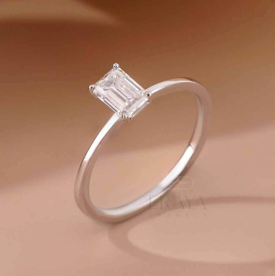 Emerald Diamond Ring in Classic Prong Setting