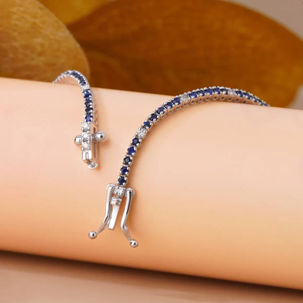 Blue Sapphire Tennis Bracelet with Lab Diamonds