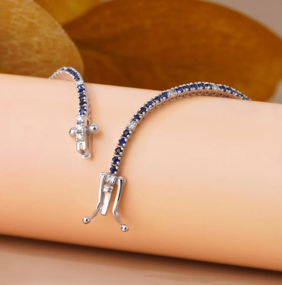 Blue Sapphire Tennis Bracelet with Lab Diamonds