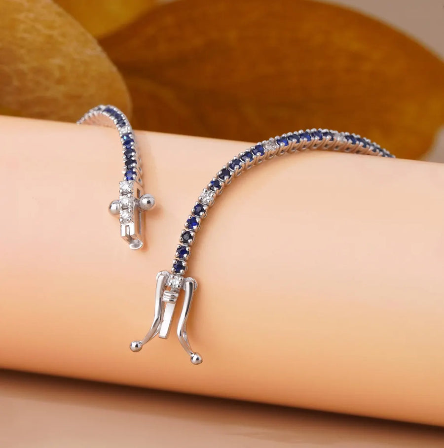 Blue Sapphire Tennis Bracelet with Lab Diamonds