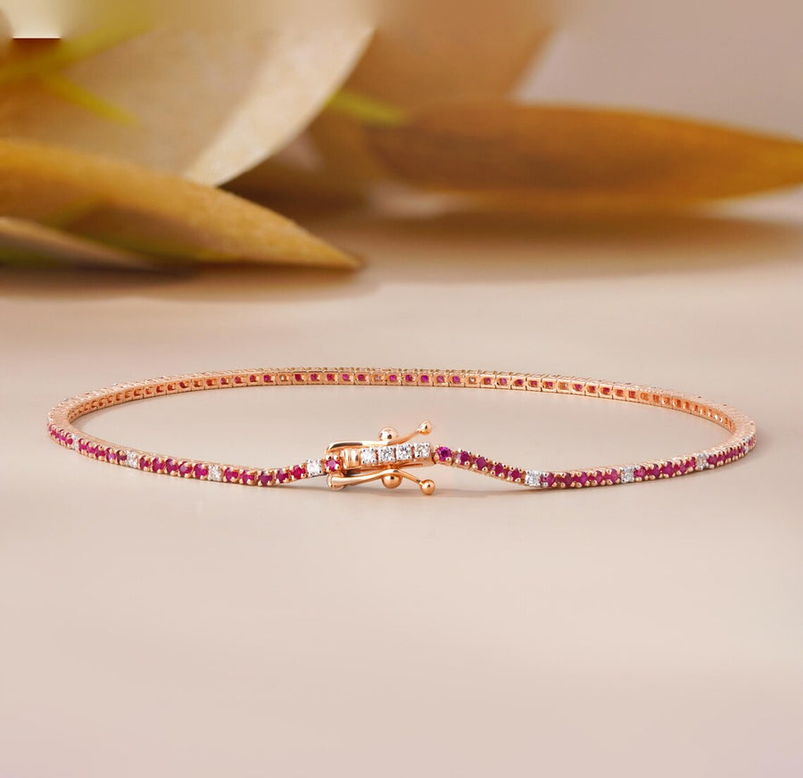 Sapphire Diamond Bracelet in 14K Rose Gold