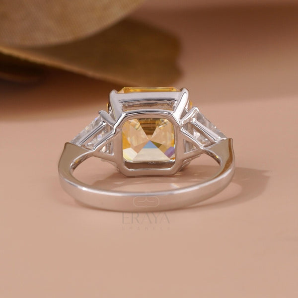 Emerald Diamond Ring with Yellow Asscher
