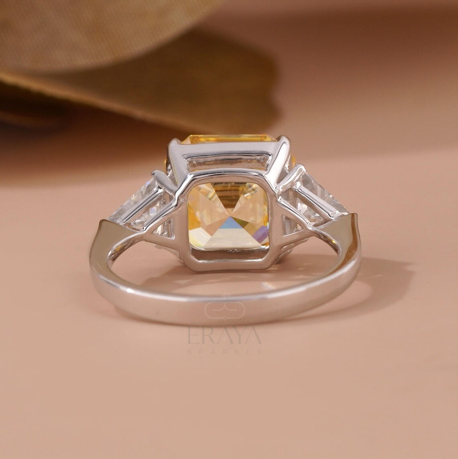 Emerald Diamond Ring with Yellow Asscher