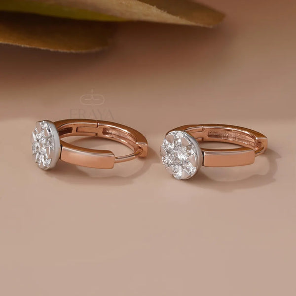 Huggie Hoop Earrings | Round Diamond Cluster