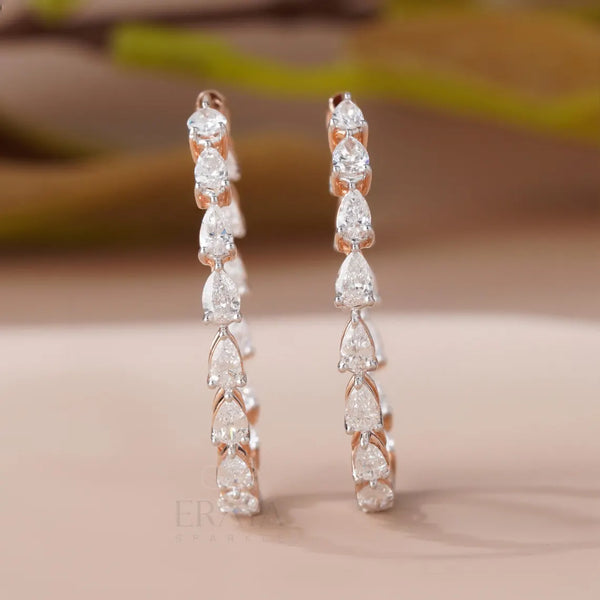 Lab Grown Diamond Hoop Earrings | Pear Cut Gold