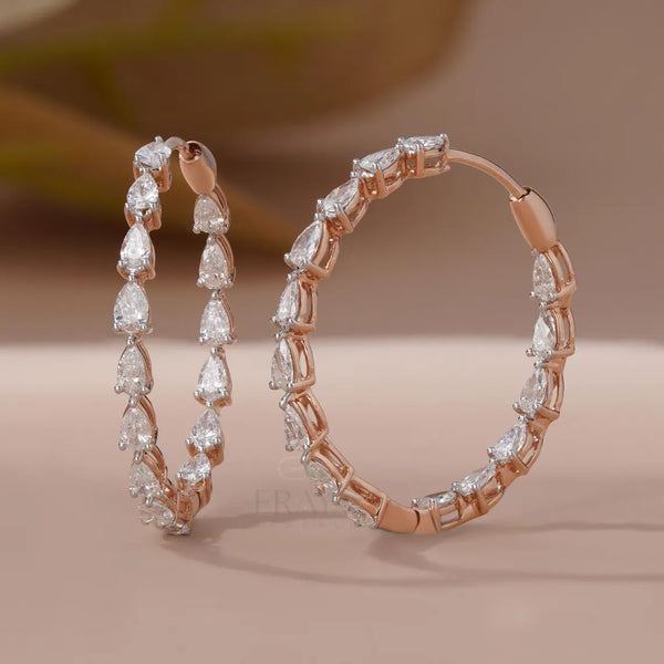 Lab Grown Diamond Hoop Earrings | Pear Cut Gold