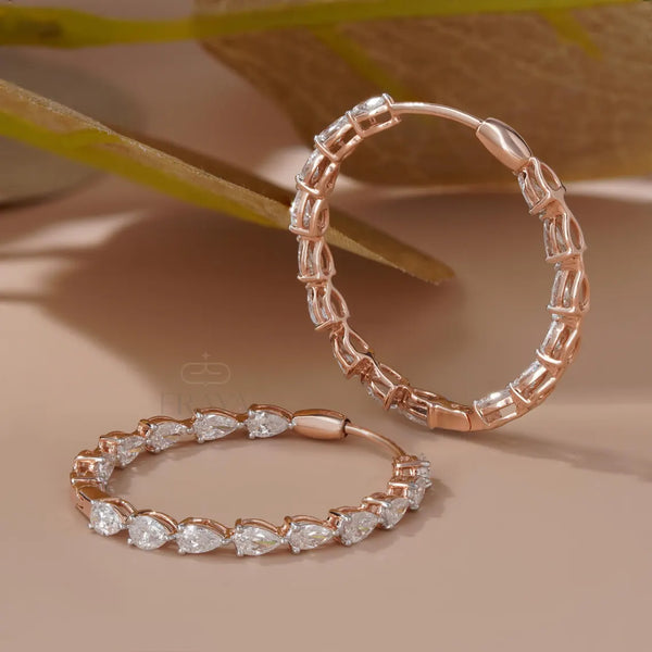Lab Grown Diamond Hoop Earrings | Pear Cut Gold