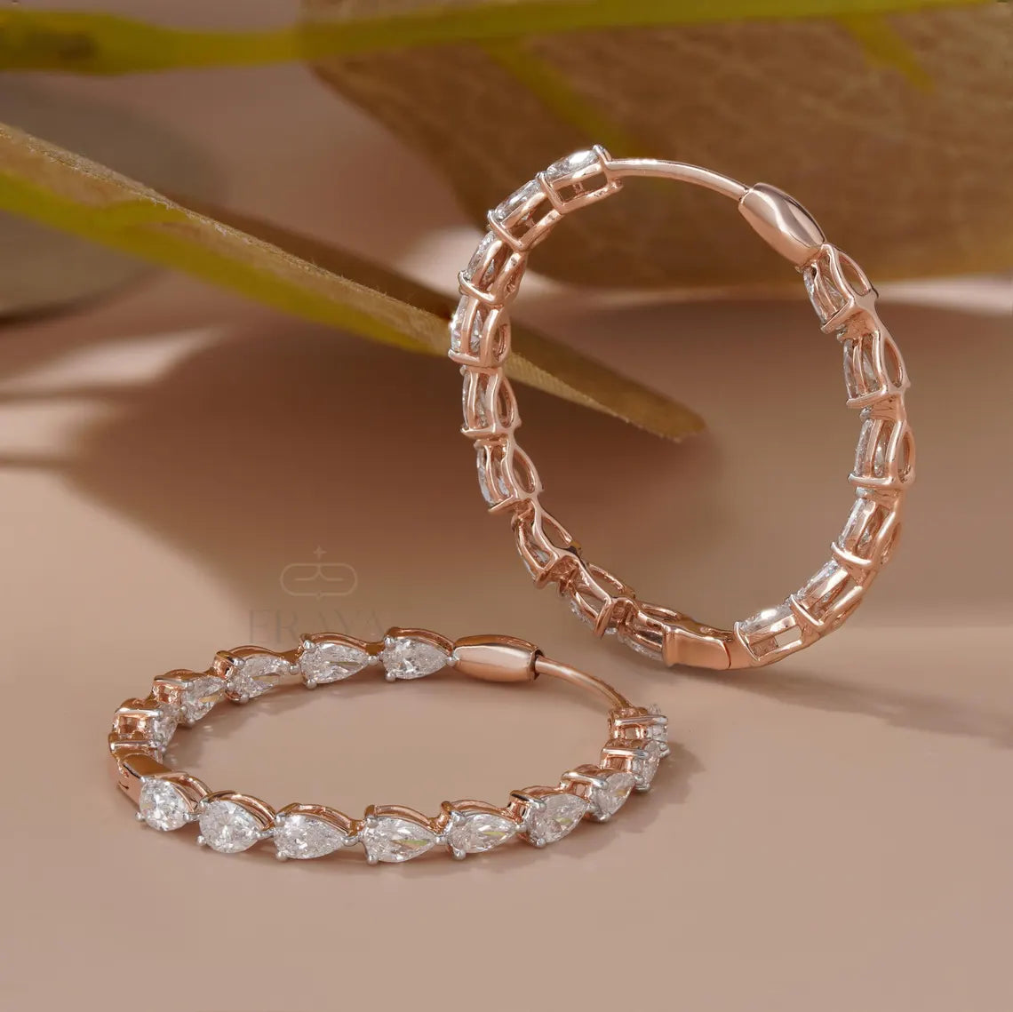 Lab Grown Diamond Hoop Earrings | Pear Cut Gold