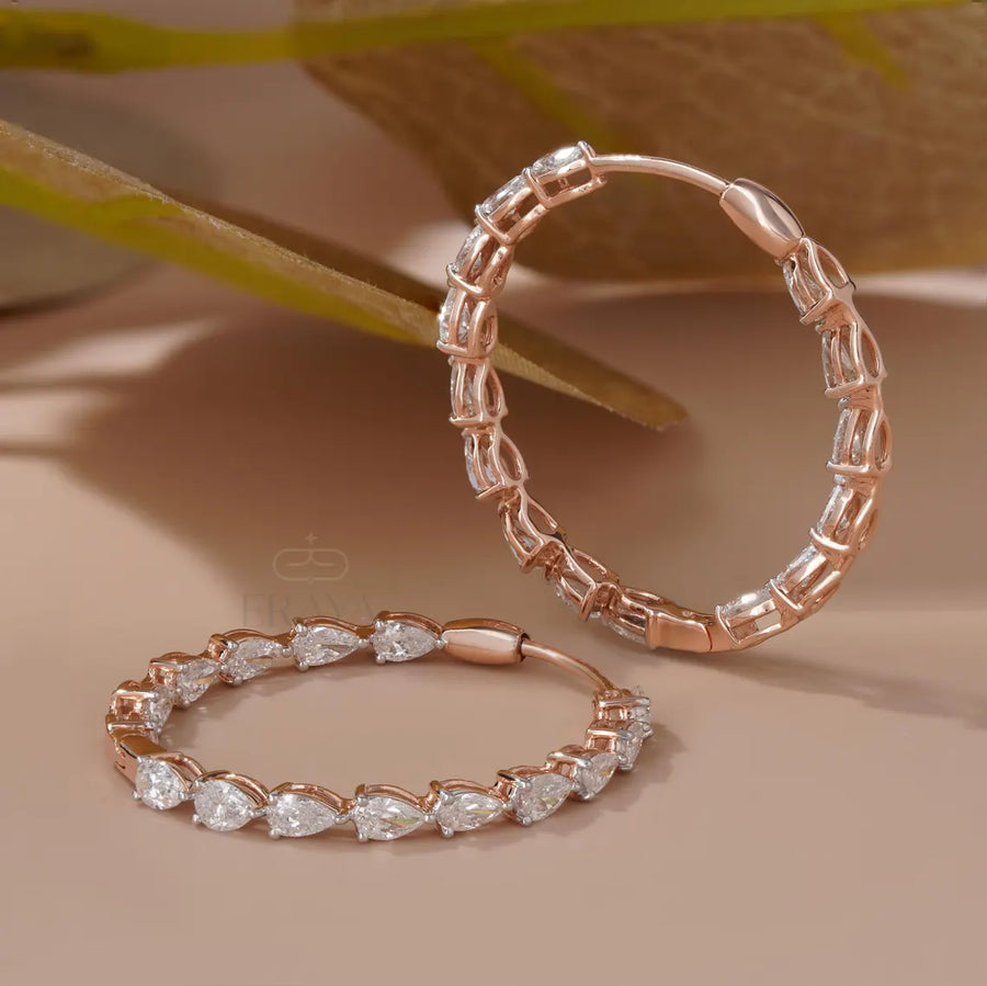 Lab Grown Diamond Hoop Earrings | Pear Cut Gold