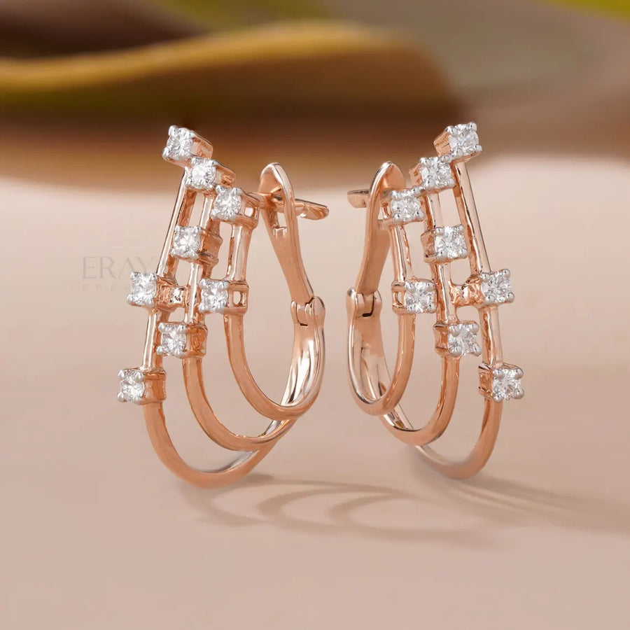 Diamond Huggie Earrings | Multi Row Design
