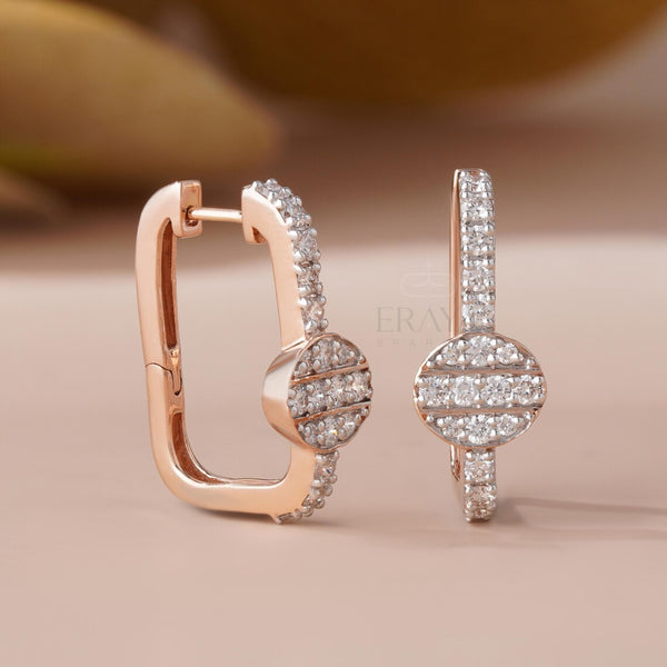 Gold Diamond Hoop Earrings | Round Disc Luxury