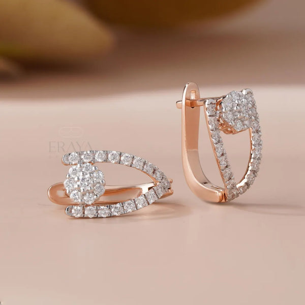 Diamond Flower Earrings | Lab Grown Gold Hoops