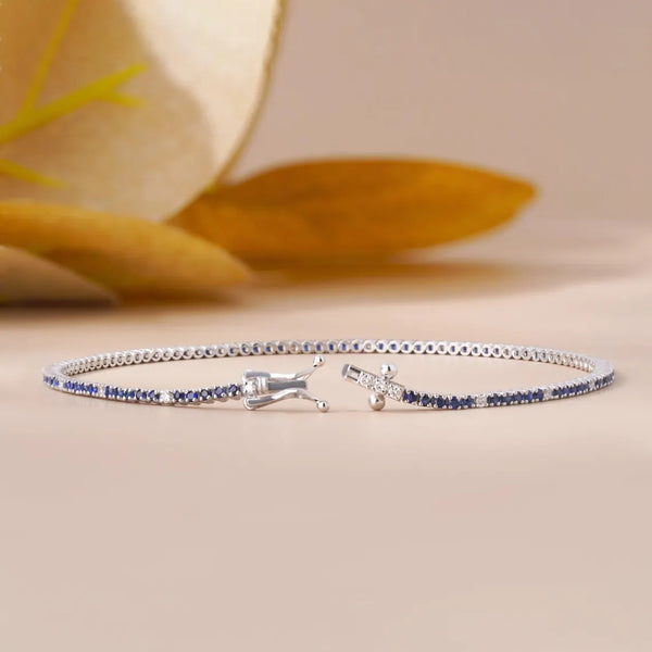Blue Sapphire Tennis Bracelet with Lab Diamonds
