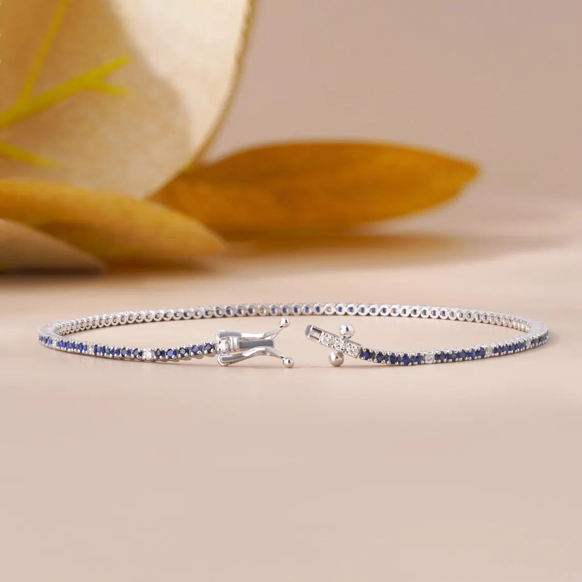 Blue Sapphire Tennis Bracelet with Lab Diamonds