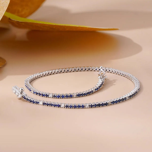 Blue Sapphire Tennis Bracelet with Lab Diamonds