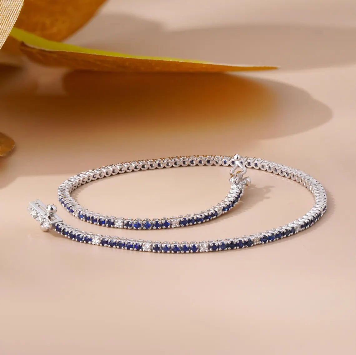 Blue Sapphire Tennis Bracelet with Lab Diamonds