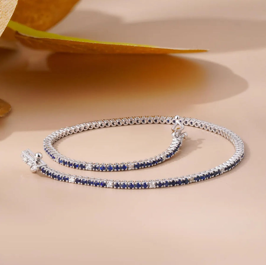 Blue Sapphire Tennis Bracelet with Lab Diamonds