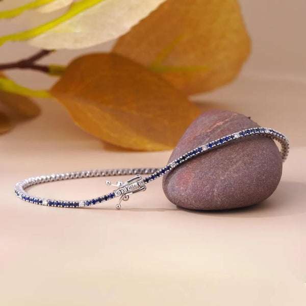 Blue Sapphire Tennis Bracelet with Lab Diamonds