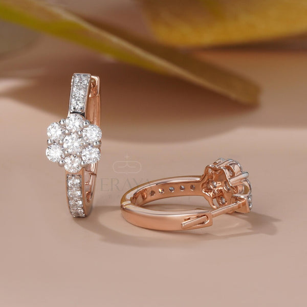 Flower Diamond Earrings Floral Hoop Design