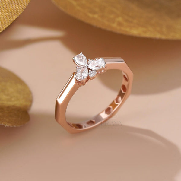 Pear Cut Engagement Ring with Floral Cluster