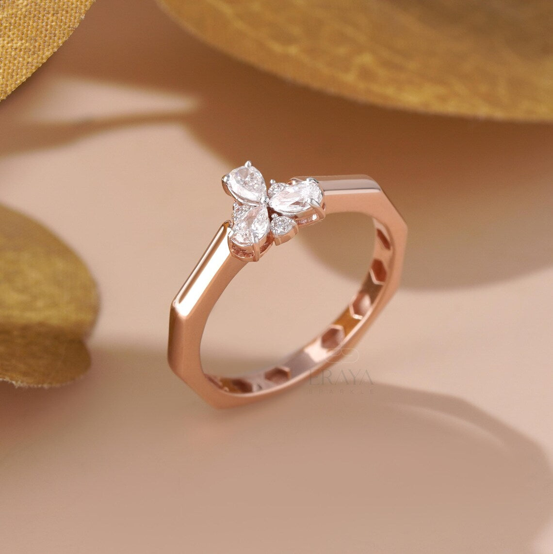 Pear Cut Engagement Ring with Floral Cluster