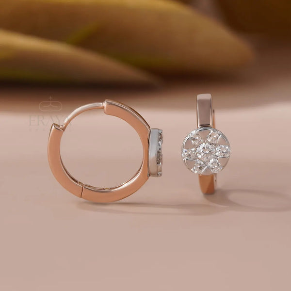 Huggie Hoop Earrings | Round Diamond Cluster