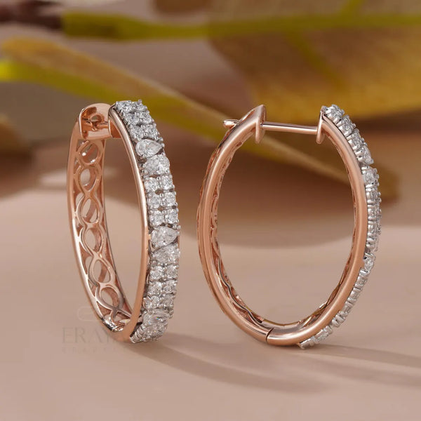 Gold Diamond Hoop Earrings | Pear Statement