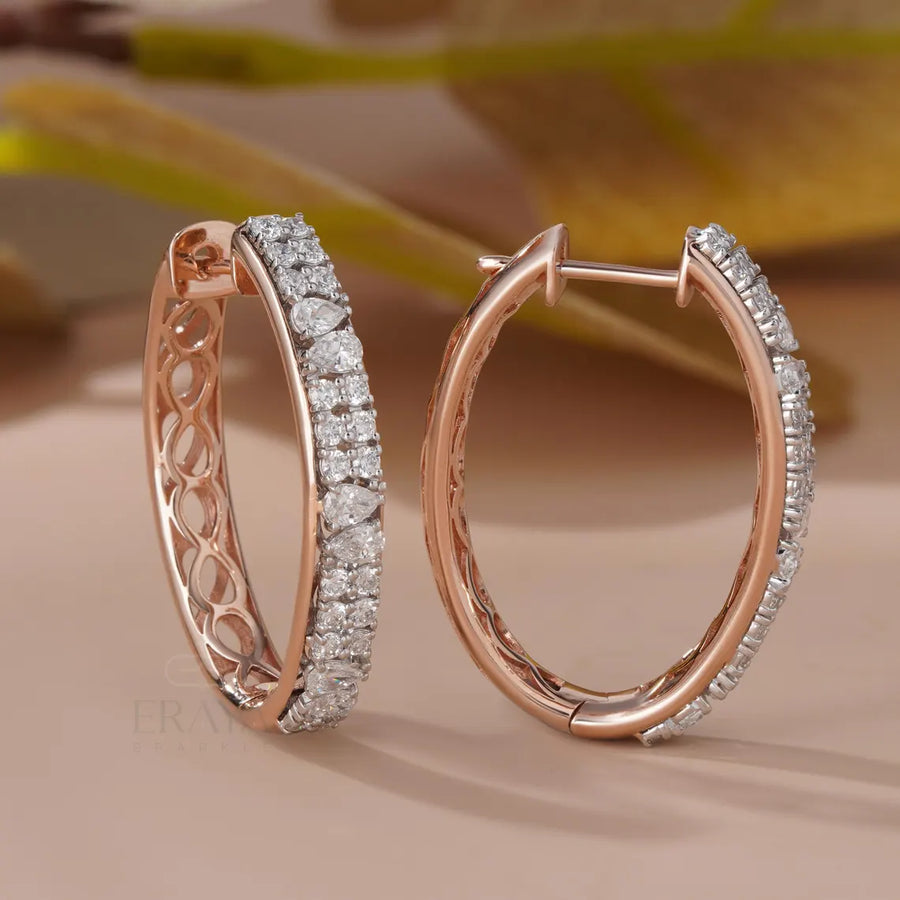 Gold Diamond Hoop Earrings | Pear Statement