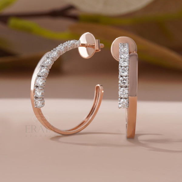 Half Hoop Diamond Earrings in 14K Gold
